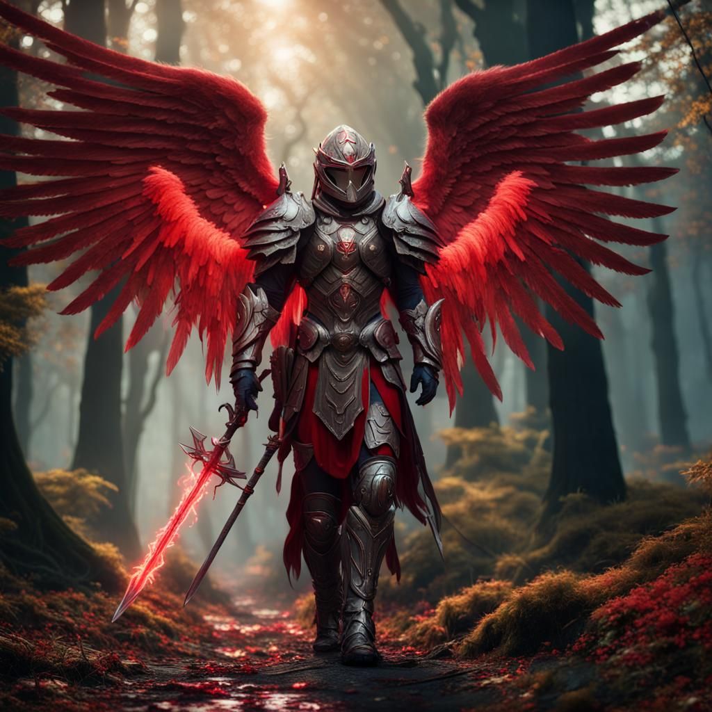 Warrior Angel in Enchanted Forest, Digital Art