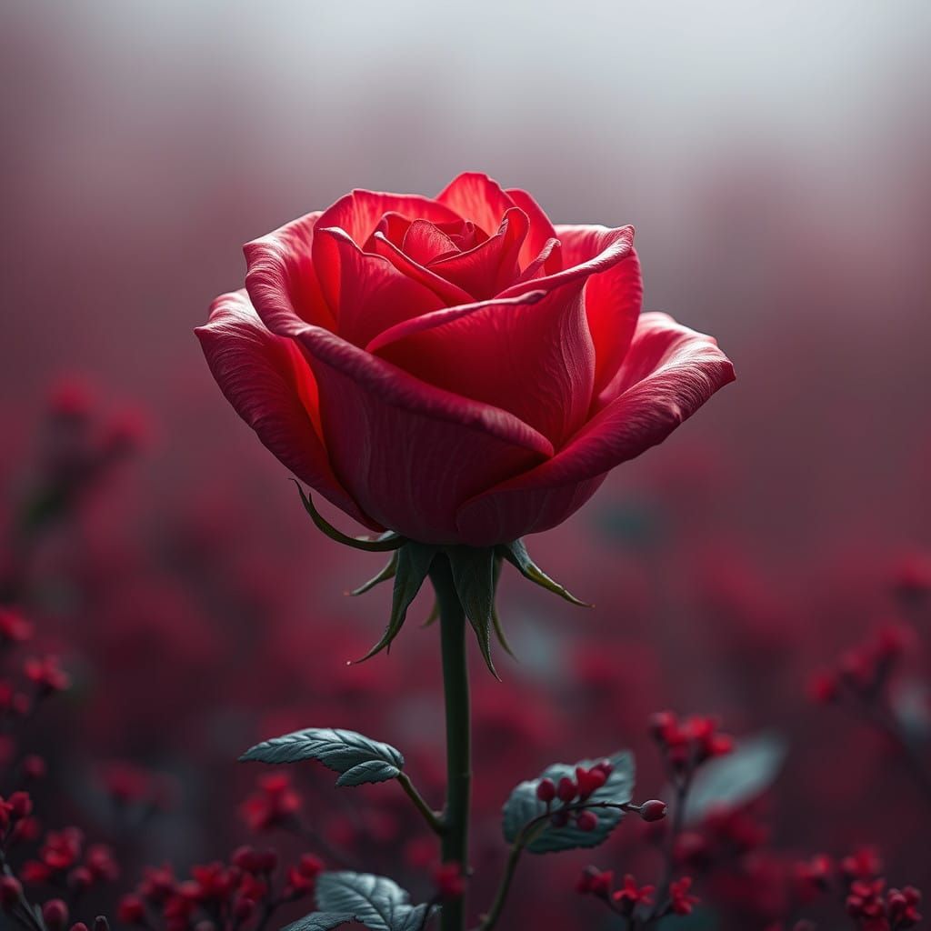 Majestic Rose Blossoms in Fantastical Tapestry of Red Petals