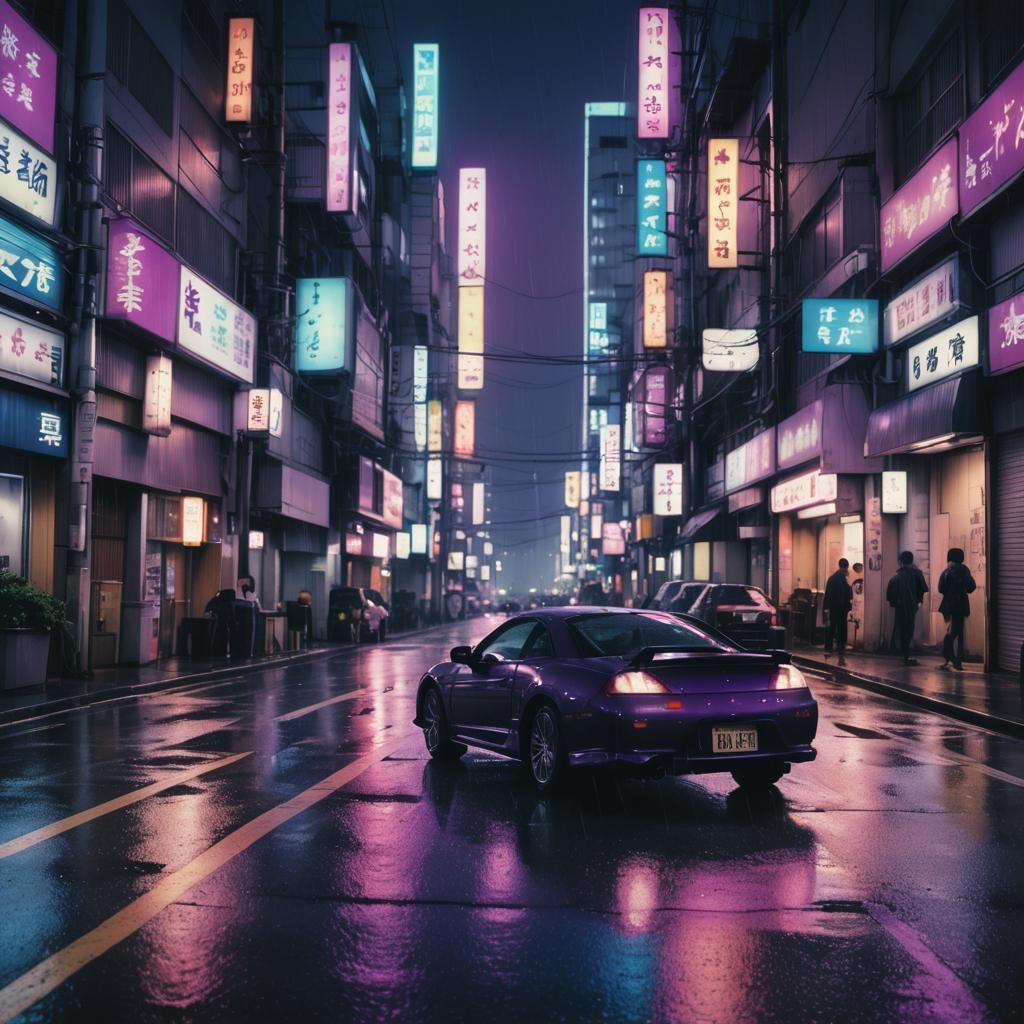 Mitsubishi Eclipse Races Through Neon Tokyo at Night
