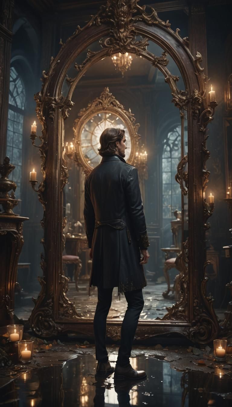 Handsome Man's Reflection: Detailed Matte Painting