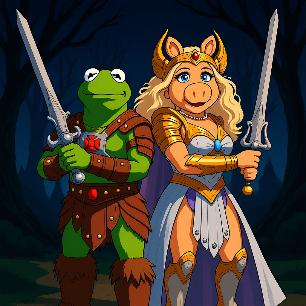 Kermit and Miss Piggy as He-Man and She-Ra