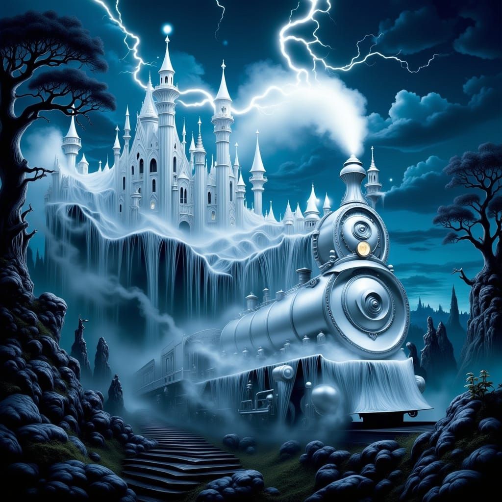 Mystical Gothic Locomotive Woven from Fog