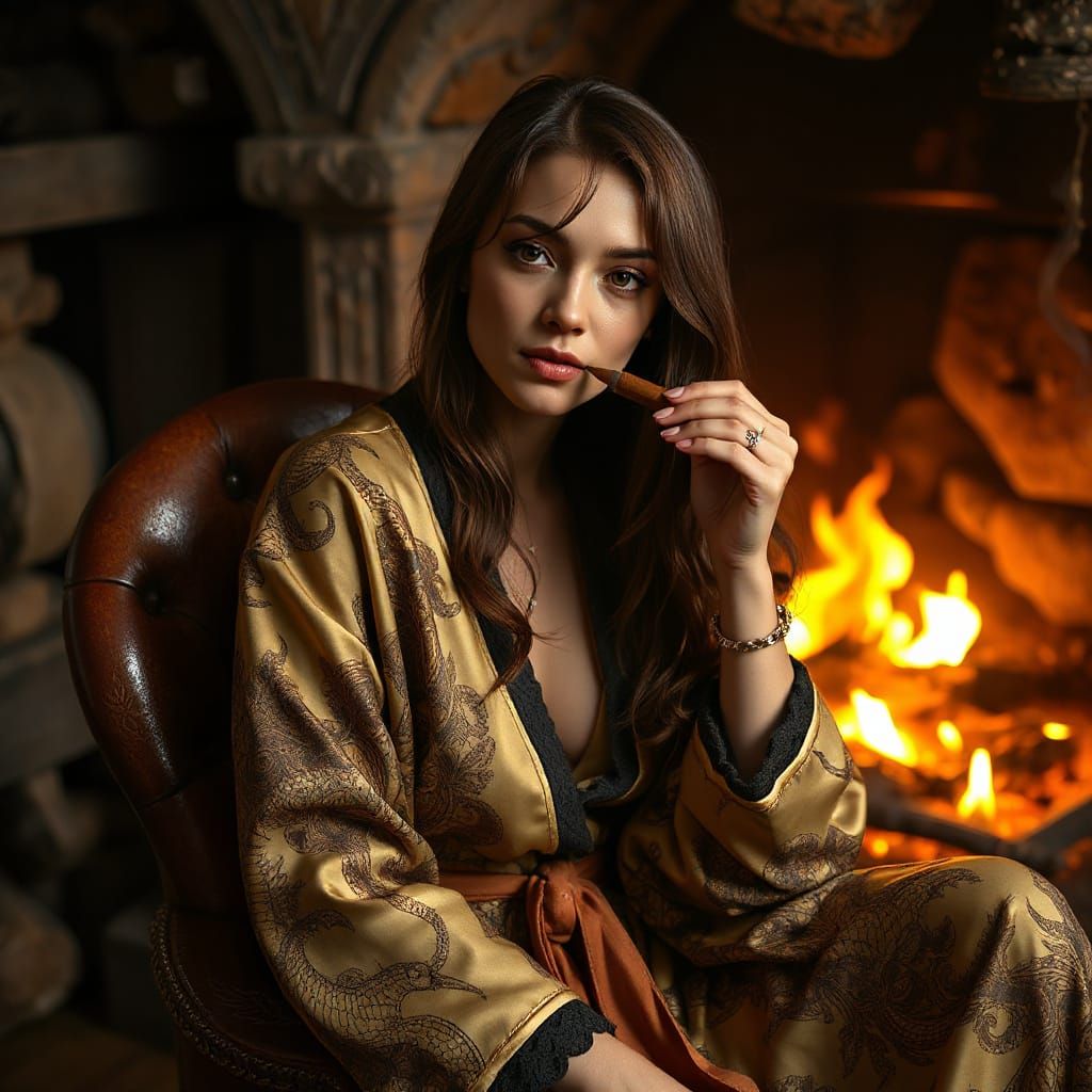 Cowgirl Enjoys Luxury in Futuristic Fireplace Setting