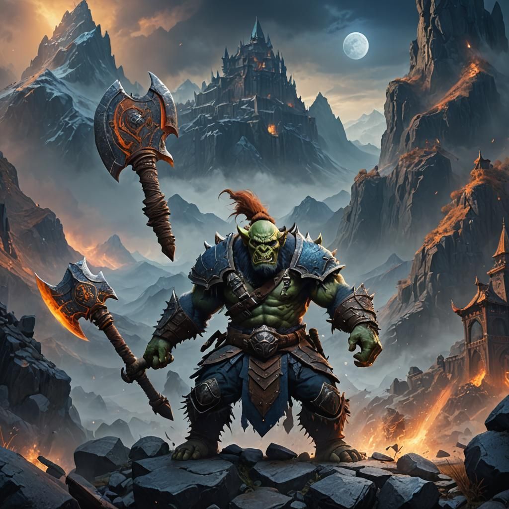 Battle-Ready Orc Warrior in Misty Mountain Fortress