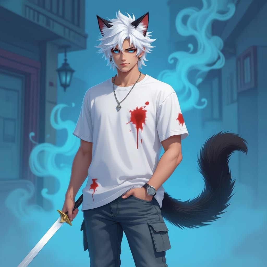 Man with Cat Features in Dark Fantasy Style