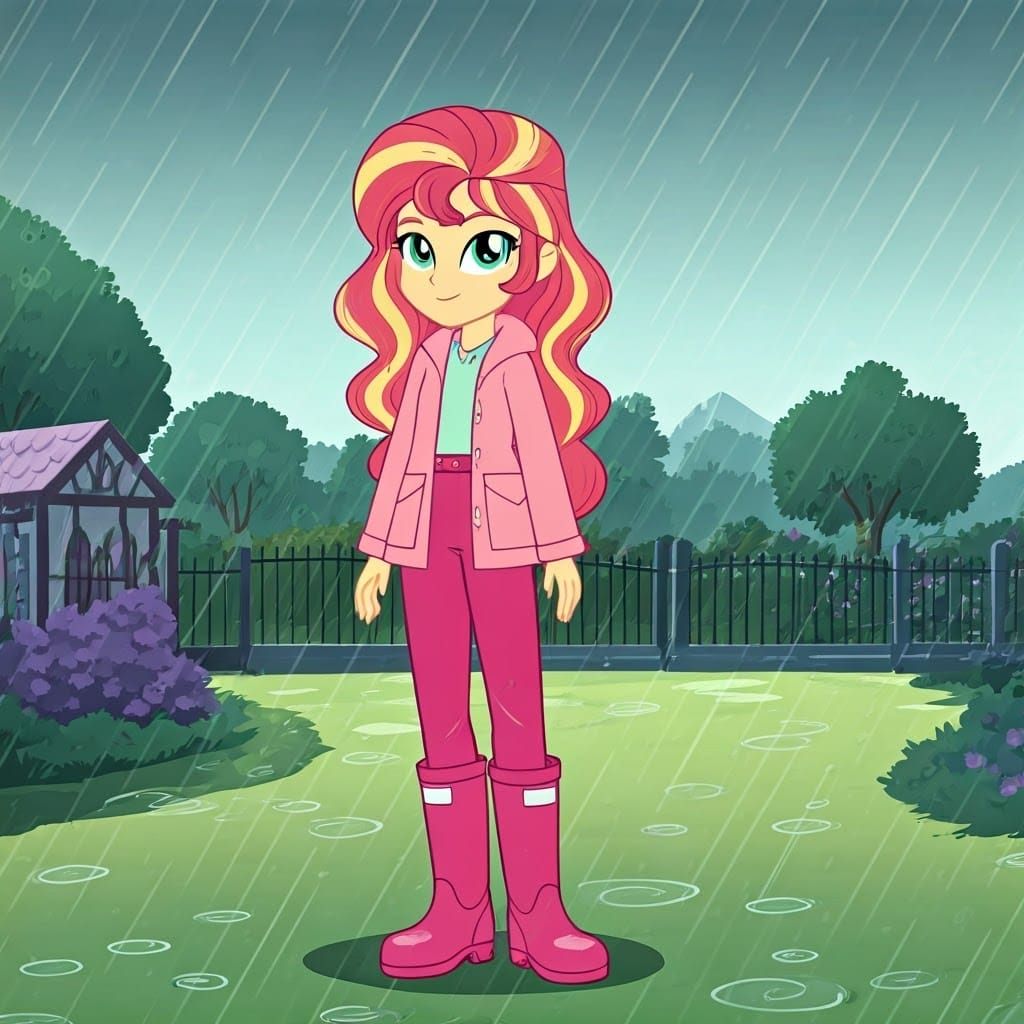 Human Sunny Flare in Raspberry Raincoat