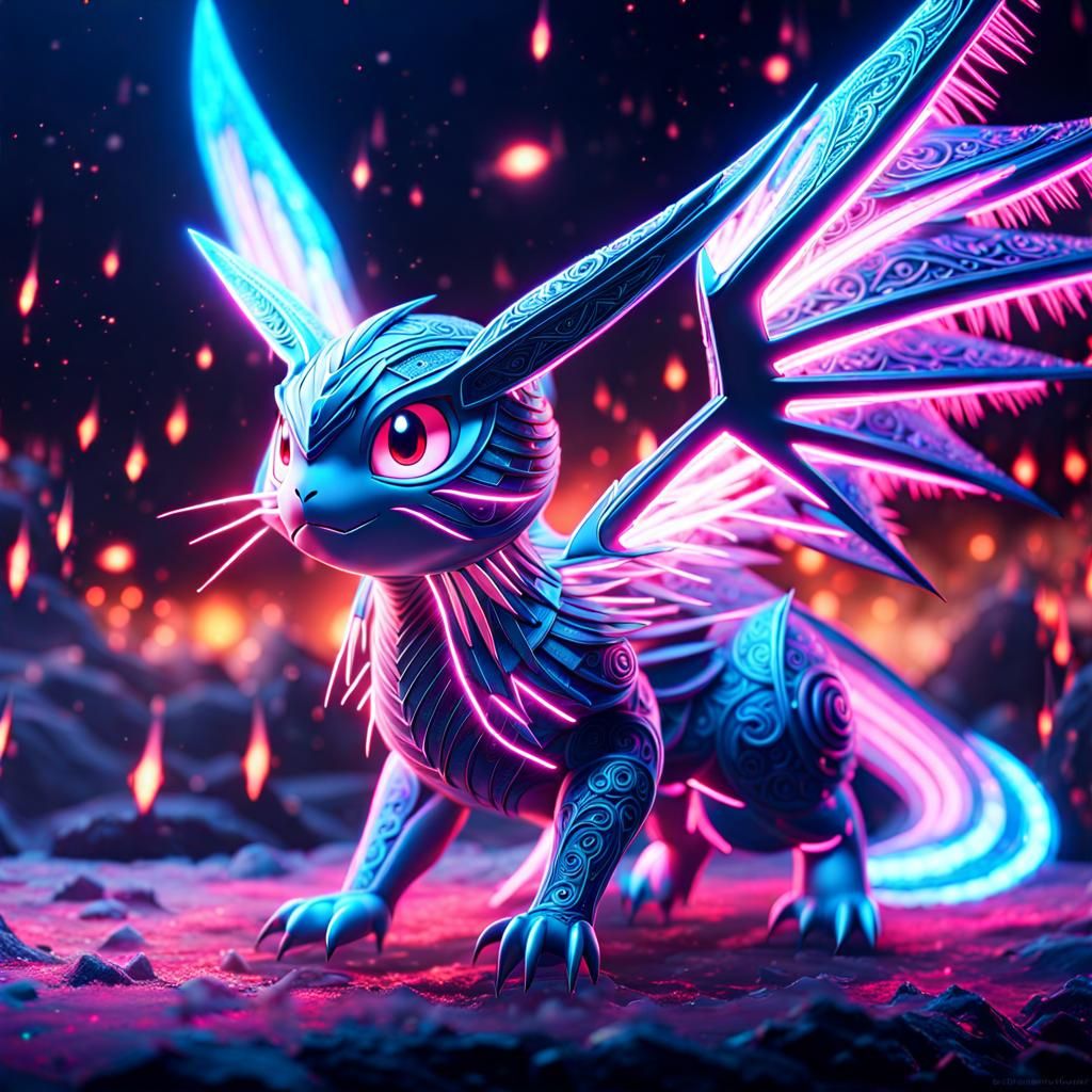 Intricate Pokémon as Neon Ethereal CGI Artwork