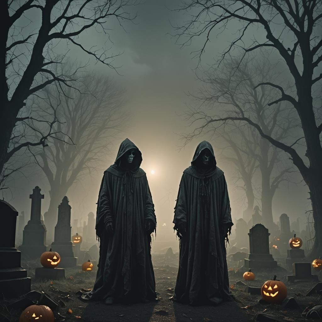 Eerie Ghostly Figure in Abandoned Graveyard, Hyperrealistic