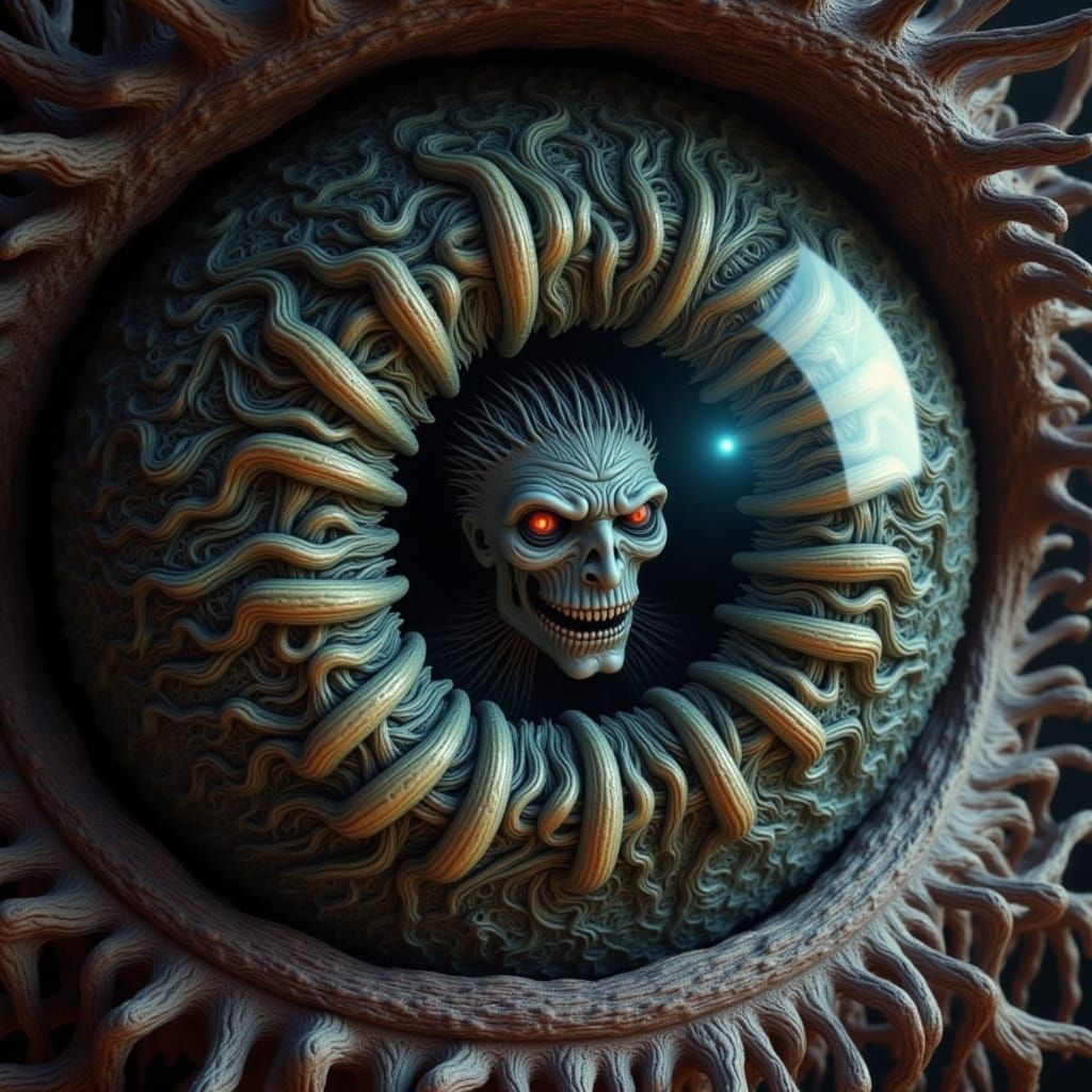 Surreal Mindscape: Faces Trapped in an Eye