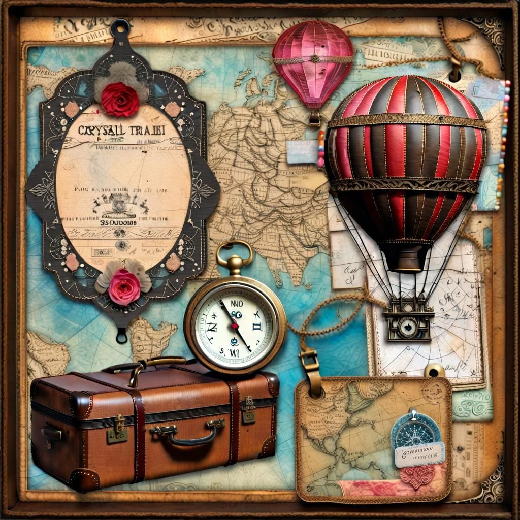 Steampunk Collage with Ornate Hot Air Balloon