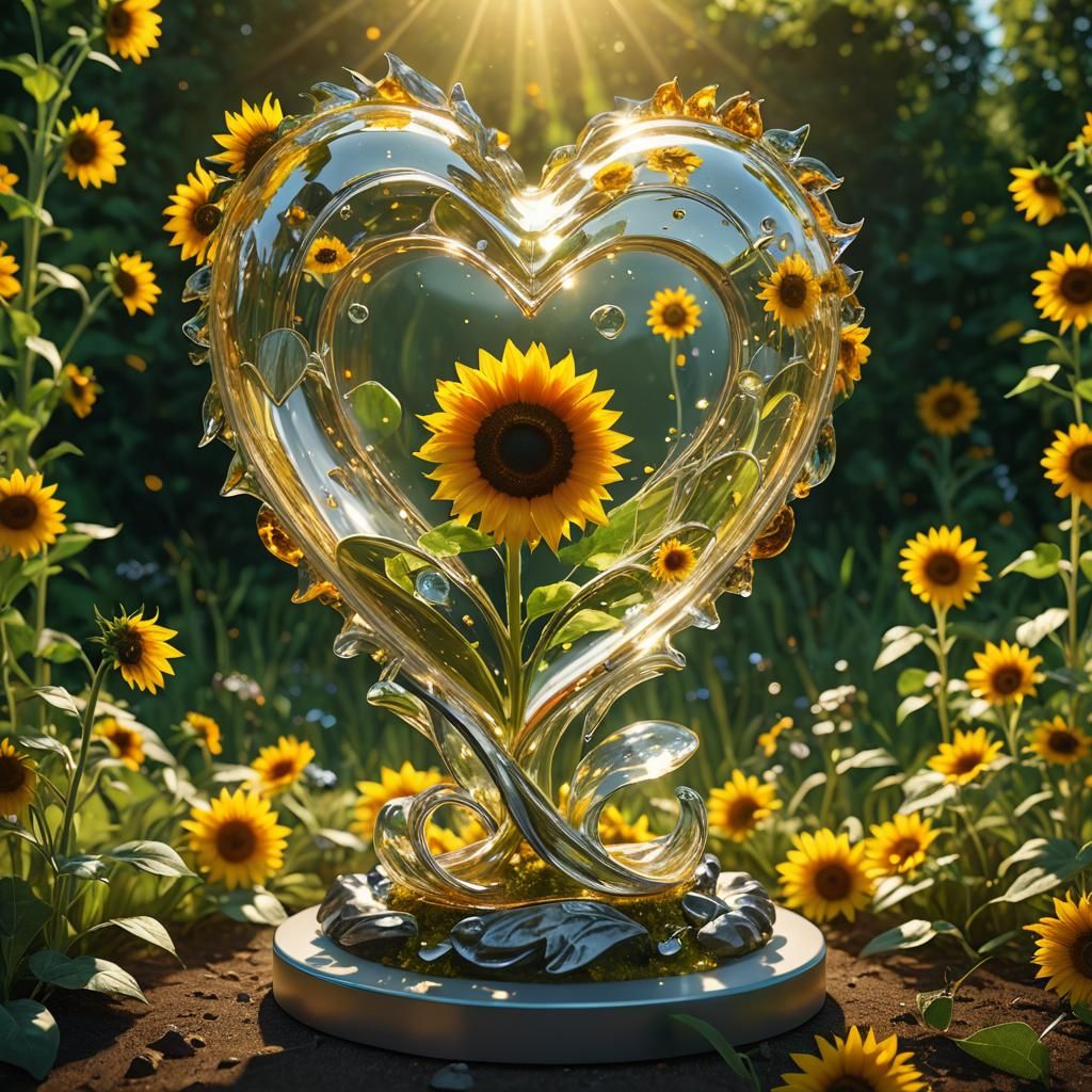 Enchanted Sunflower Heart in Glass Phial