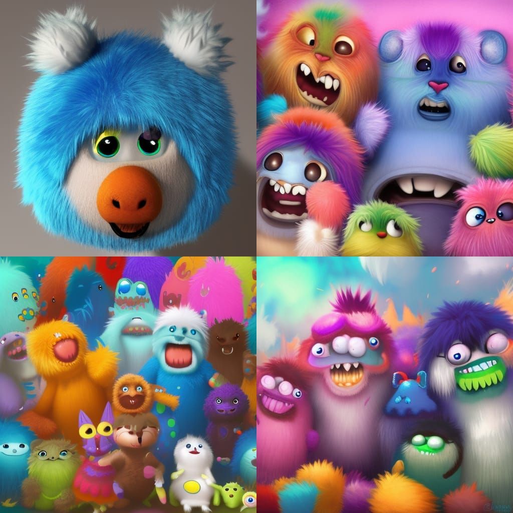 Fluffy Monster Party: Hyperdetailed Digital Portrait