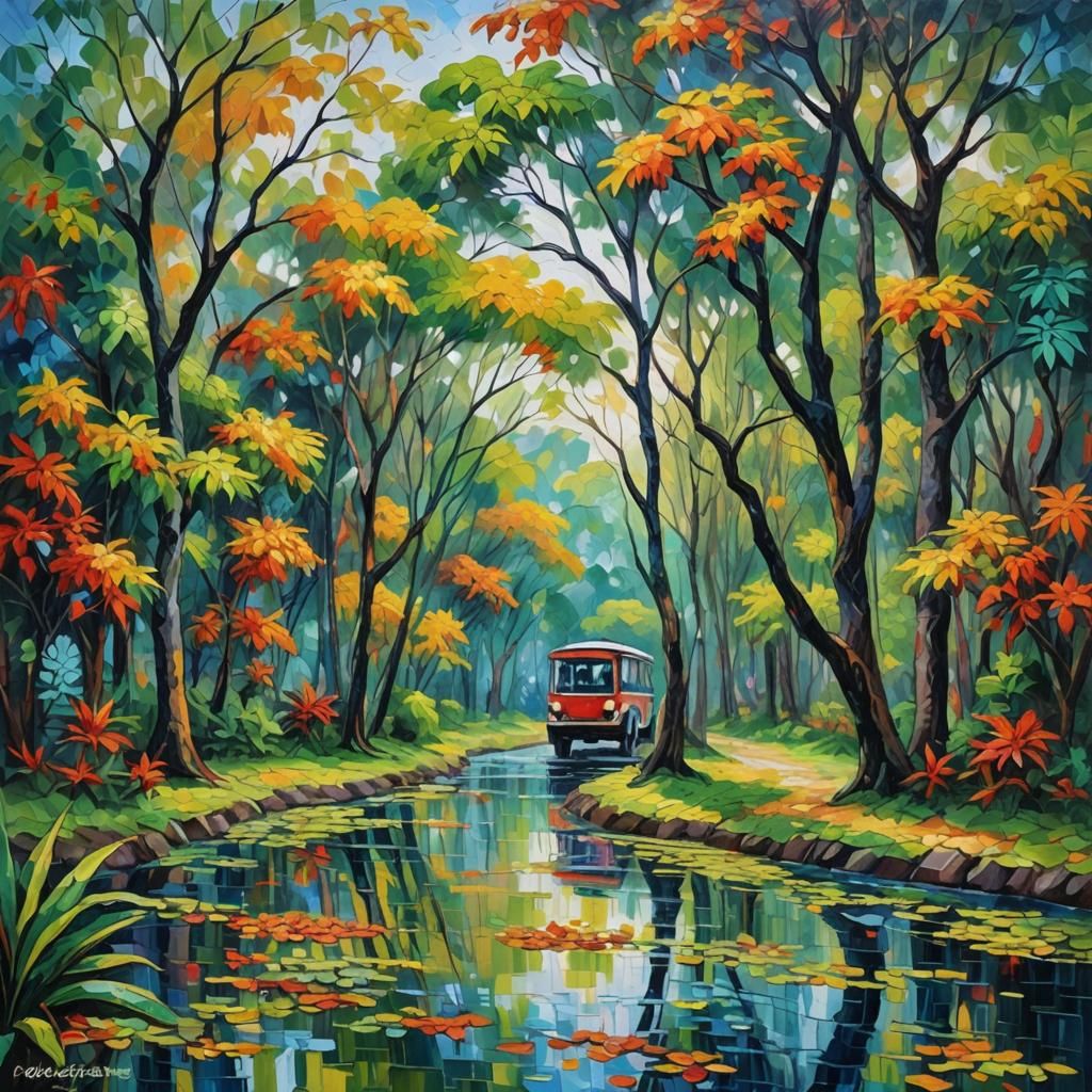 Indonesian Landscape in Neo-Impressionistic Style