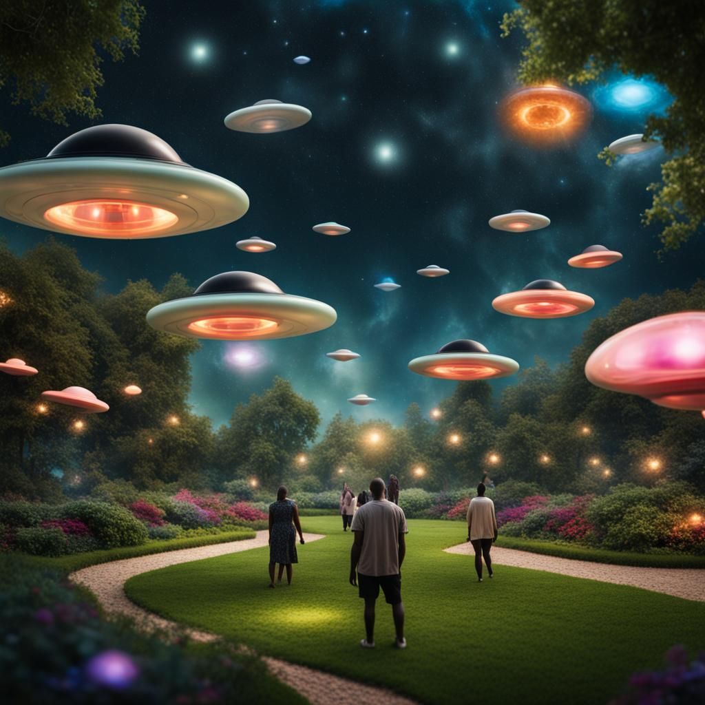Celestial Garden with Flying Saucers: Professional Photograp...
