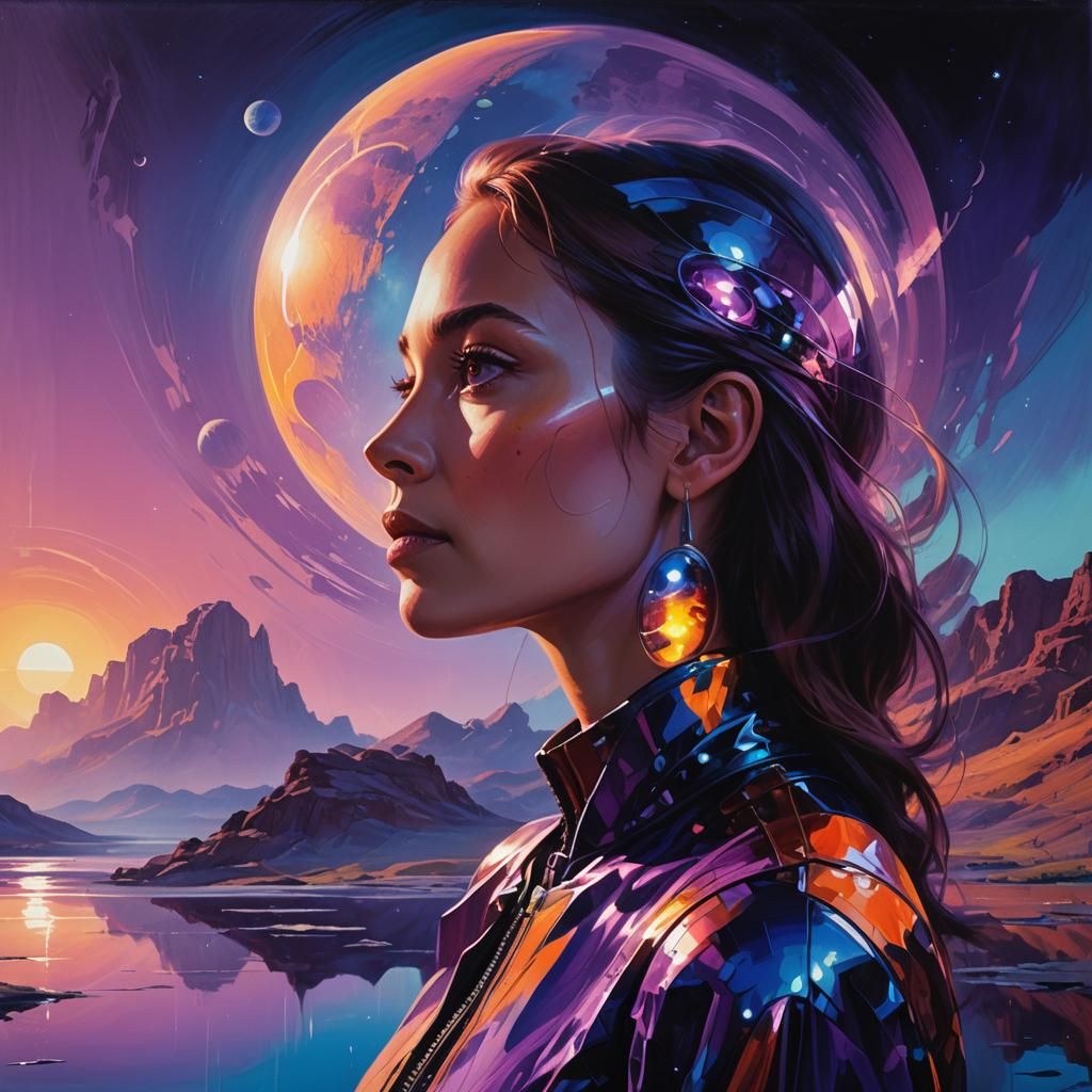 Double Exposure Portrait on Alien Planet as Digital Art