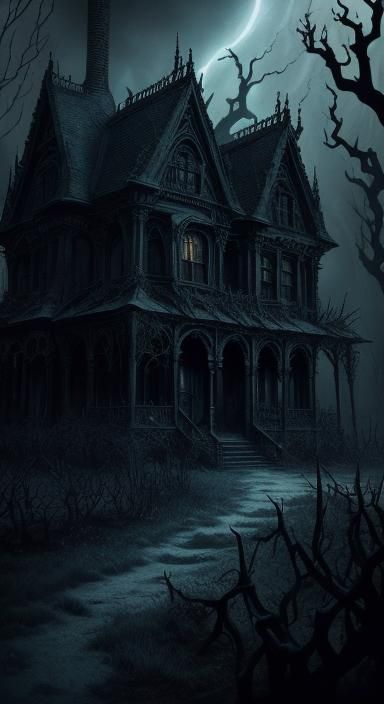 Bioluminescent Spectre in Decaying Gothic House