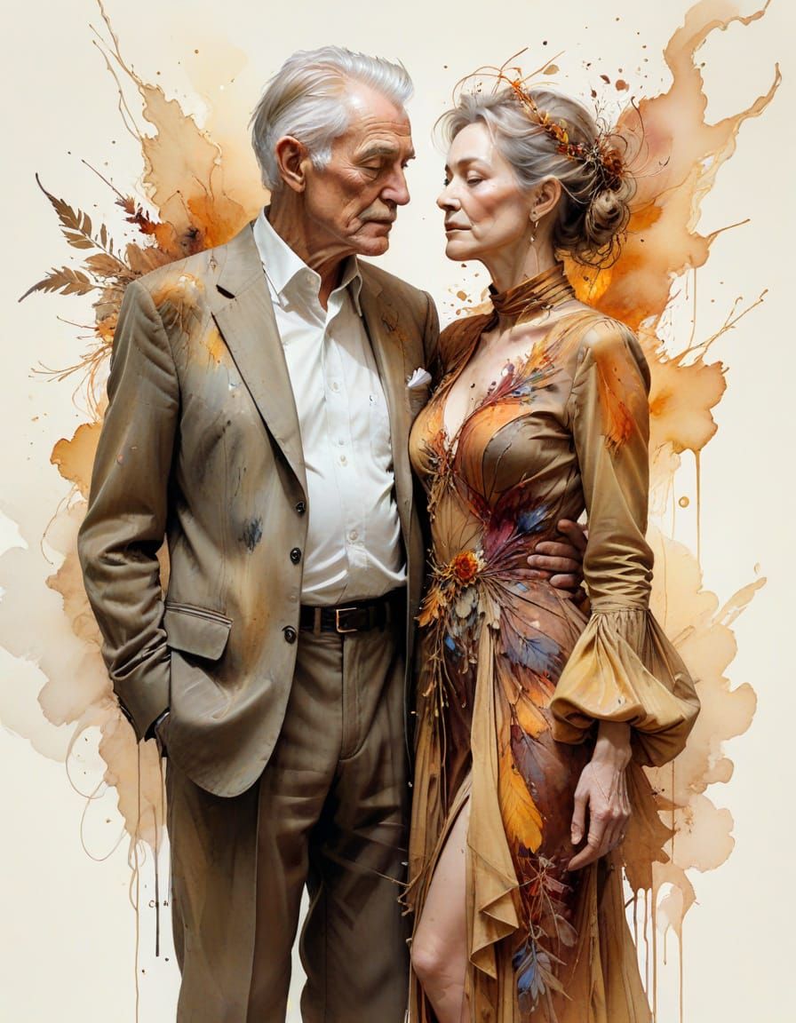 Ethereal Portrait of an Elderly Couple in Avant Garde Attire