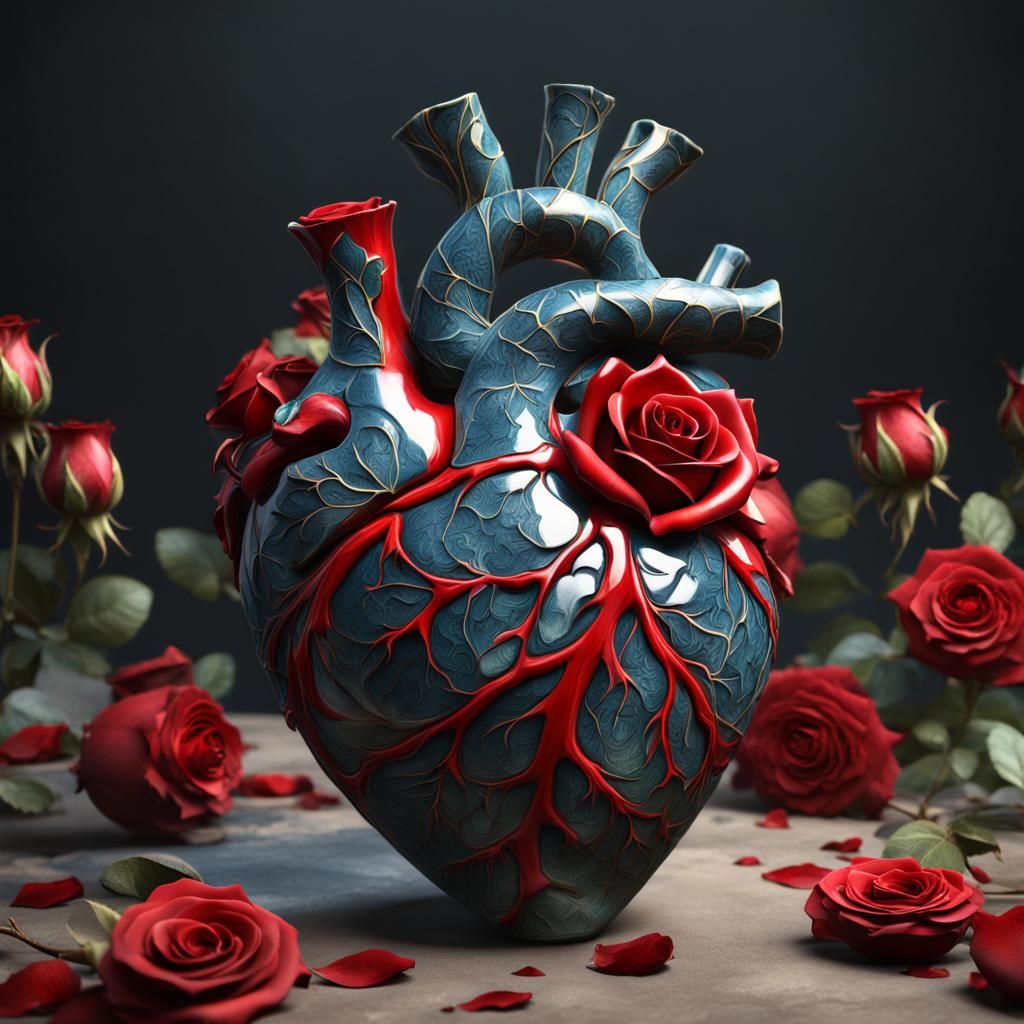 Rose in Anatomical Heart Vase: Detailed Matte Painting
