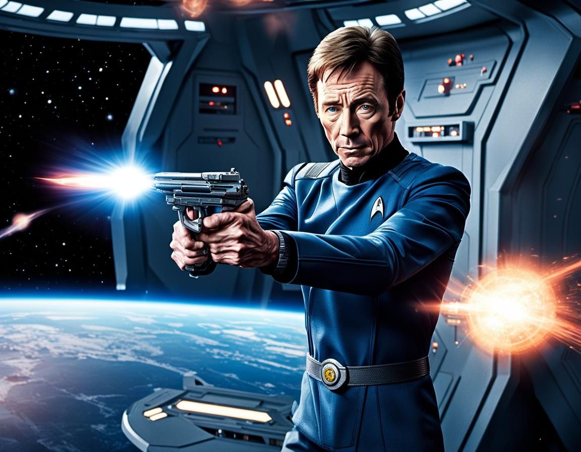 Malcolm Reed Firing Phase Pistol in Star Trek Scene
