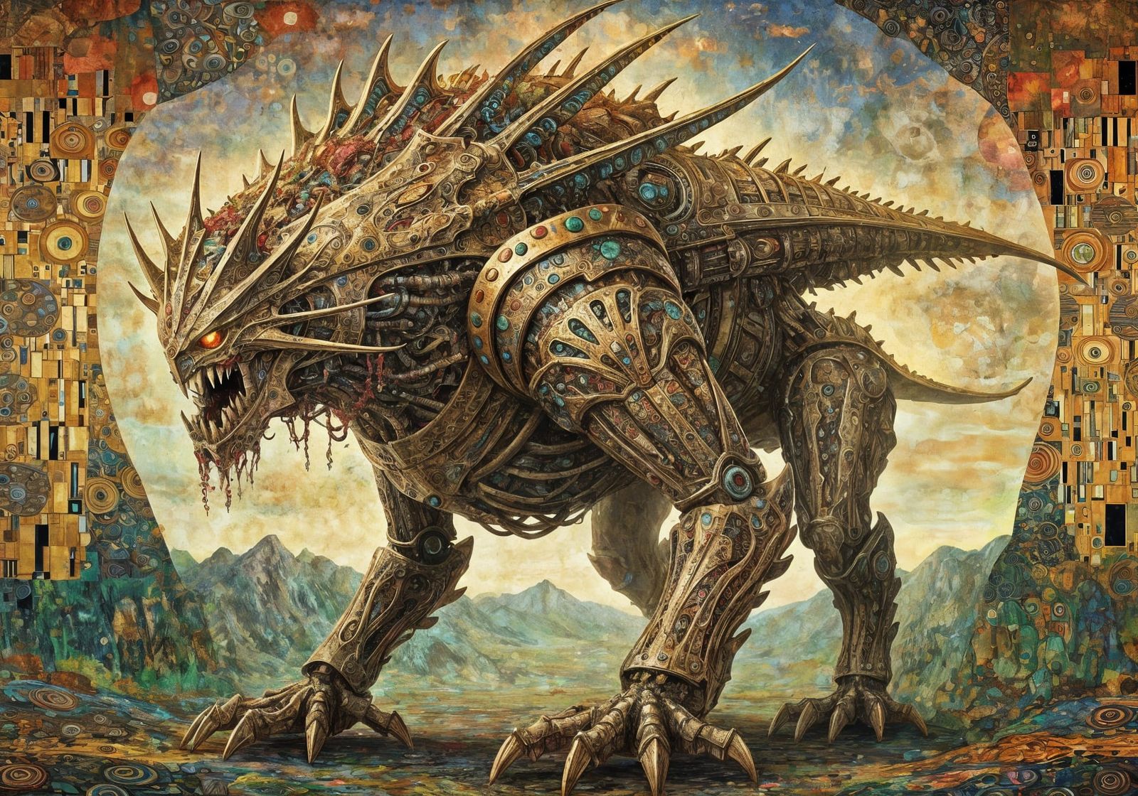 Machine Elf Beast in Textured Klimt Style