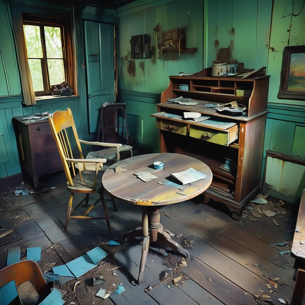 Decayed Room Interior in Vivid Oil Painting Style