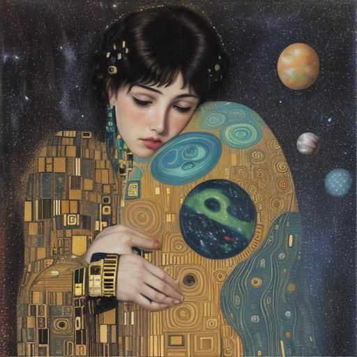 Galactic Solar System in Klimt's Geometric Style