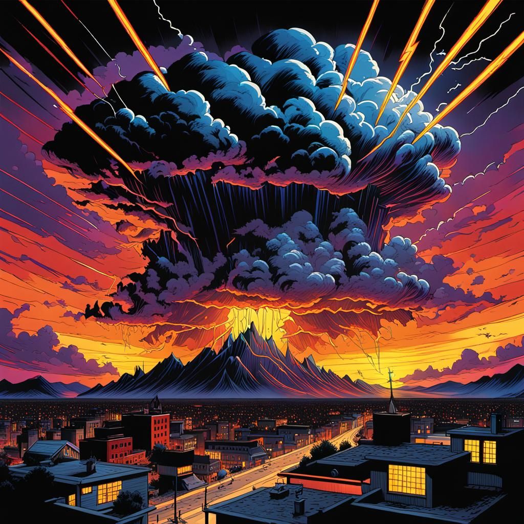 Neon Lightning Strikes in Comic Book Style