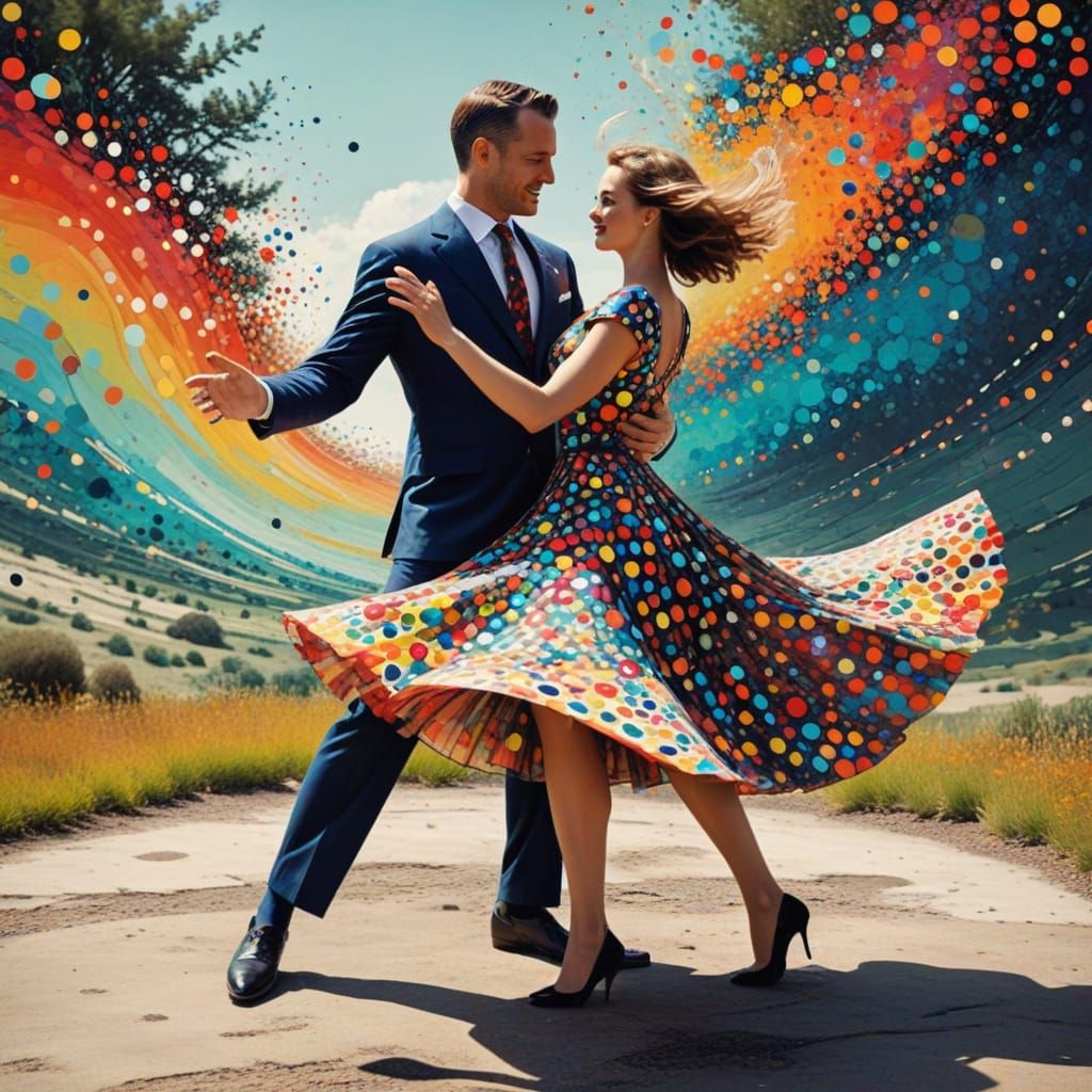Dancing Couple in Polka Dots, Abstract Landscape