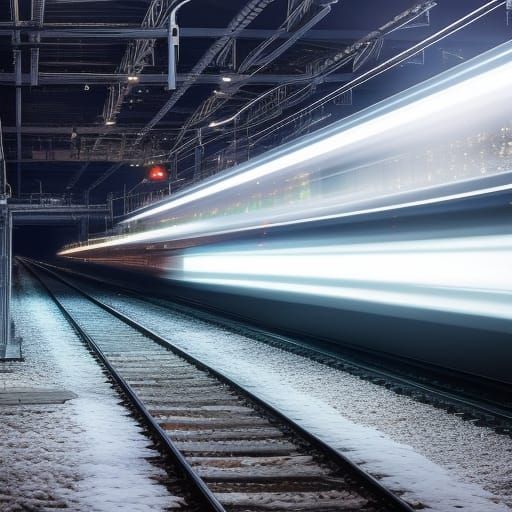 Hyperrealistic Night Train in a Detailed Cityscape