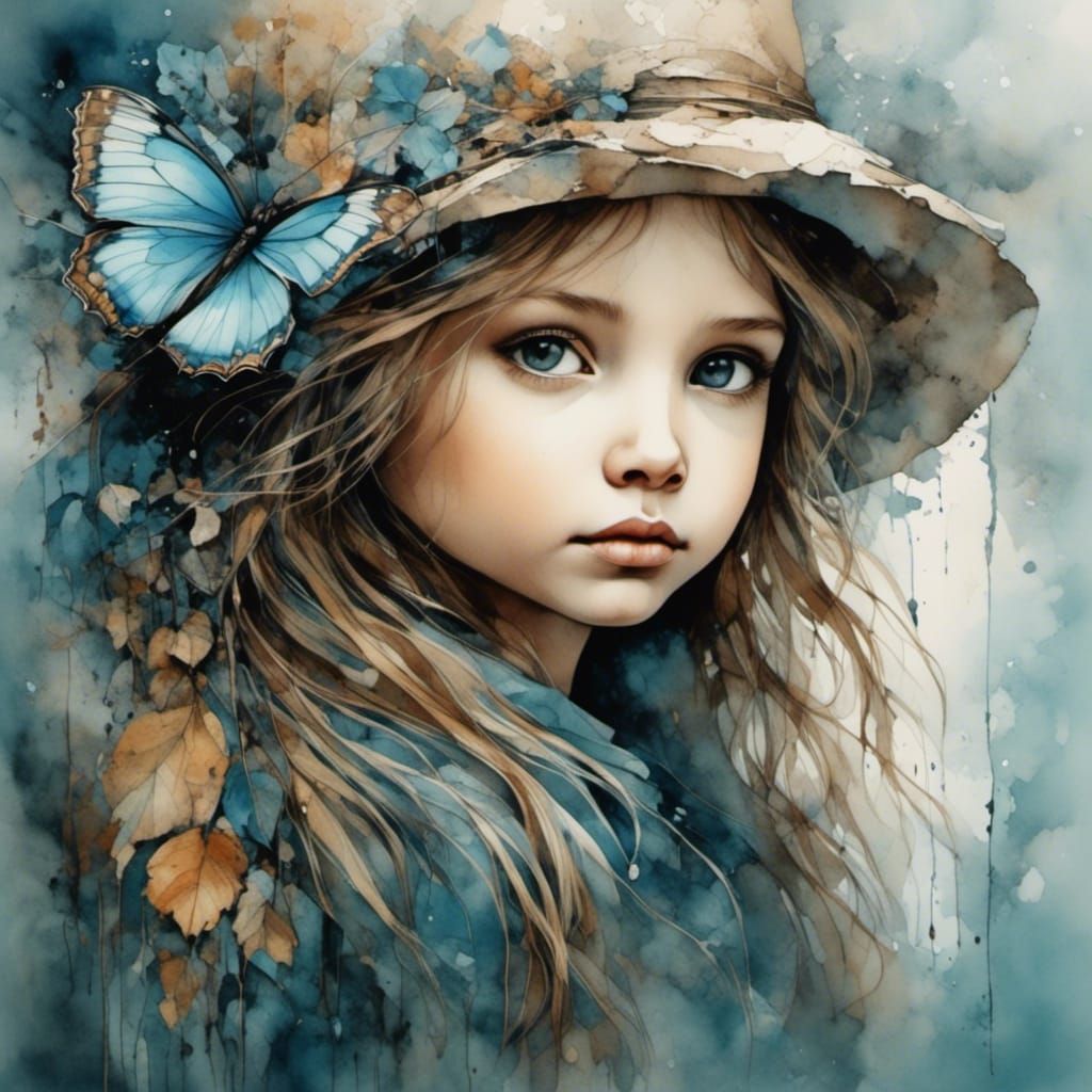 Elegant Girl in Ink Drawing with Splash Effects