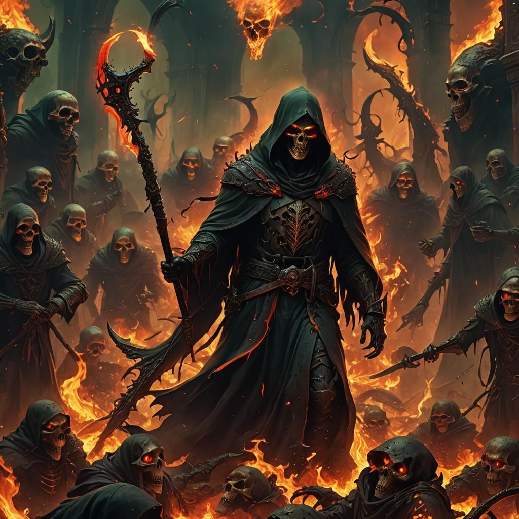 Grim Reaper Amidst Hellfire: Dark Fantasy Art