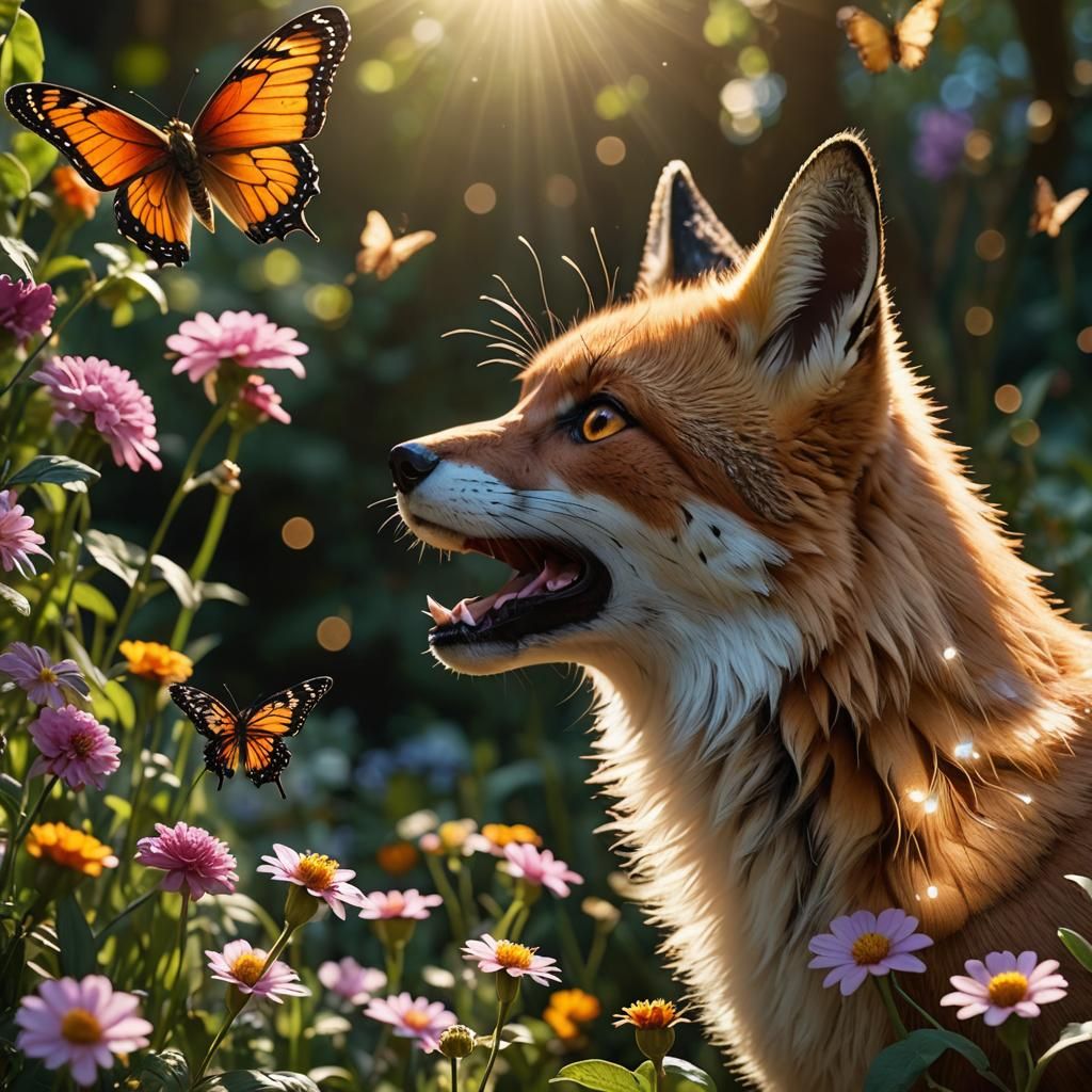 Butterfly and Fox Nose in Fantasy Garden