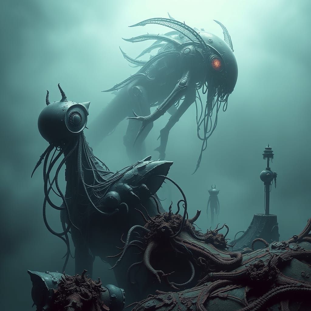 Biomechanical Dreamscape in Neon Haze