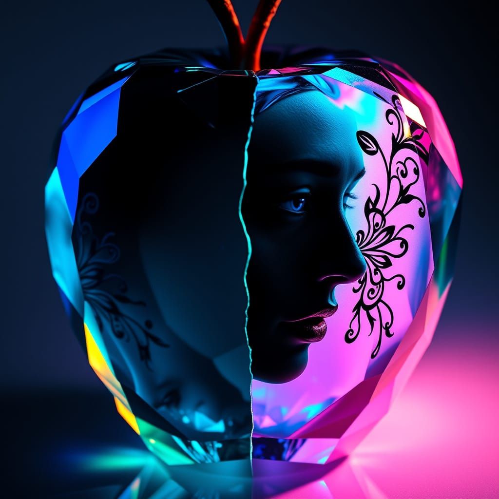 Enigmatic Apple Portrait in Bio-Luminescent Colors