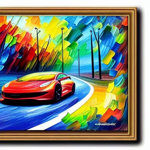 Super Car in Neo-Impressionist Oil Painting Style