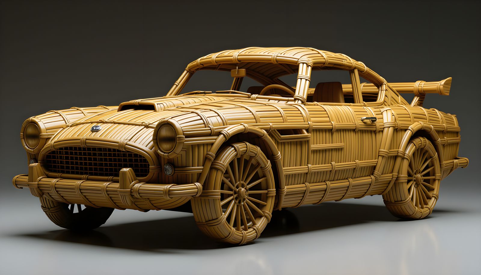 Bamboo Car Sculpture: Hyperrealistic Weaving Art