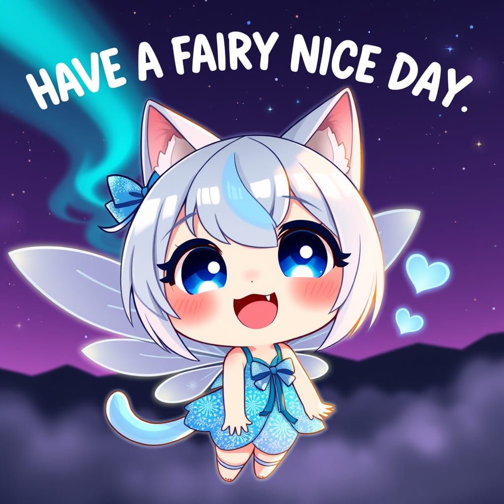 Synthwave Fairy Cat with Glowing Eyes in Starry Night