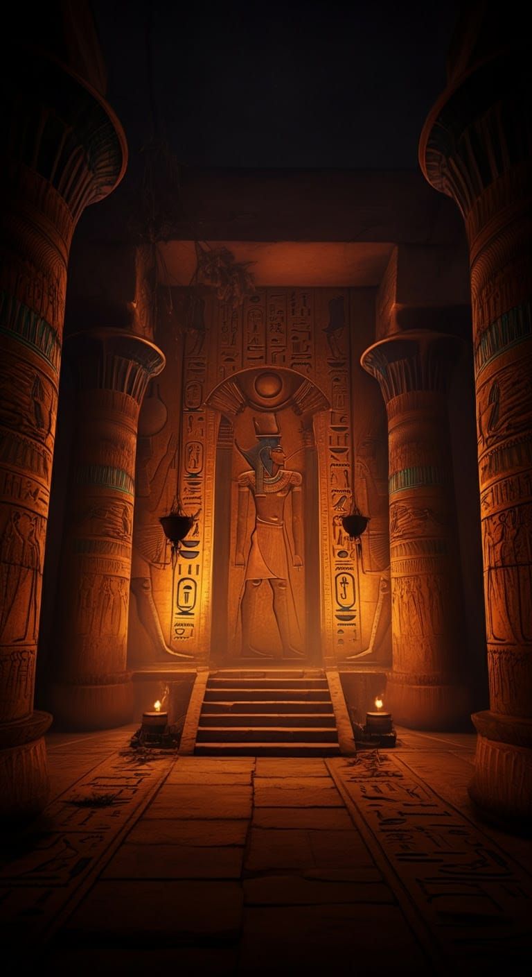 Ancient Egyptian Temple Illuminated by Glowing Dendera Lamps...