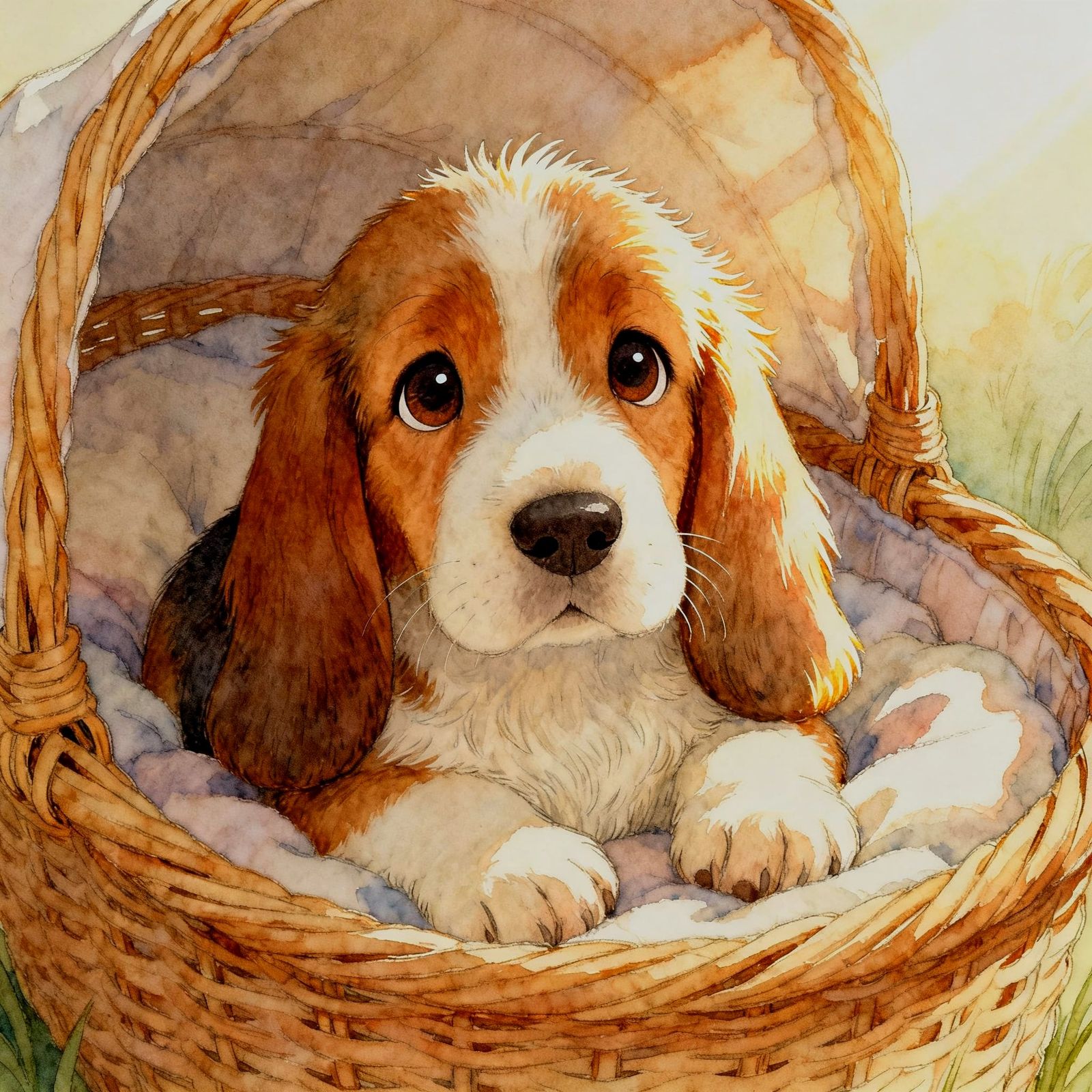 Adorable Baby Basset Hound in a Cozy Bassinet