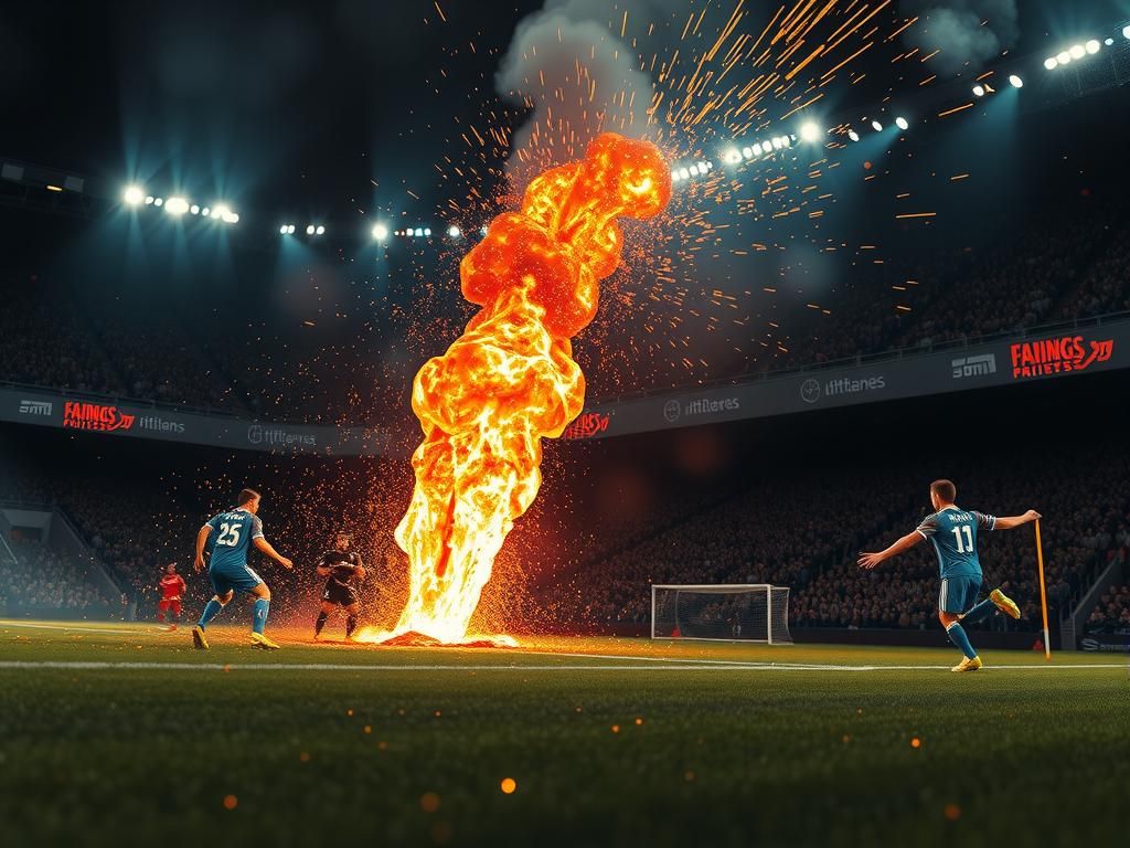 Fiery Disruption: Molten Eruption at Football Match