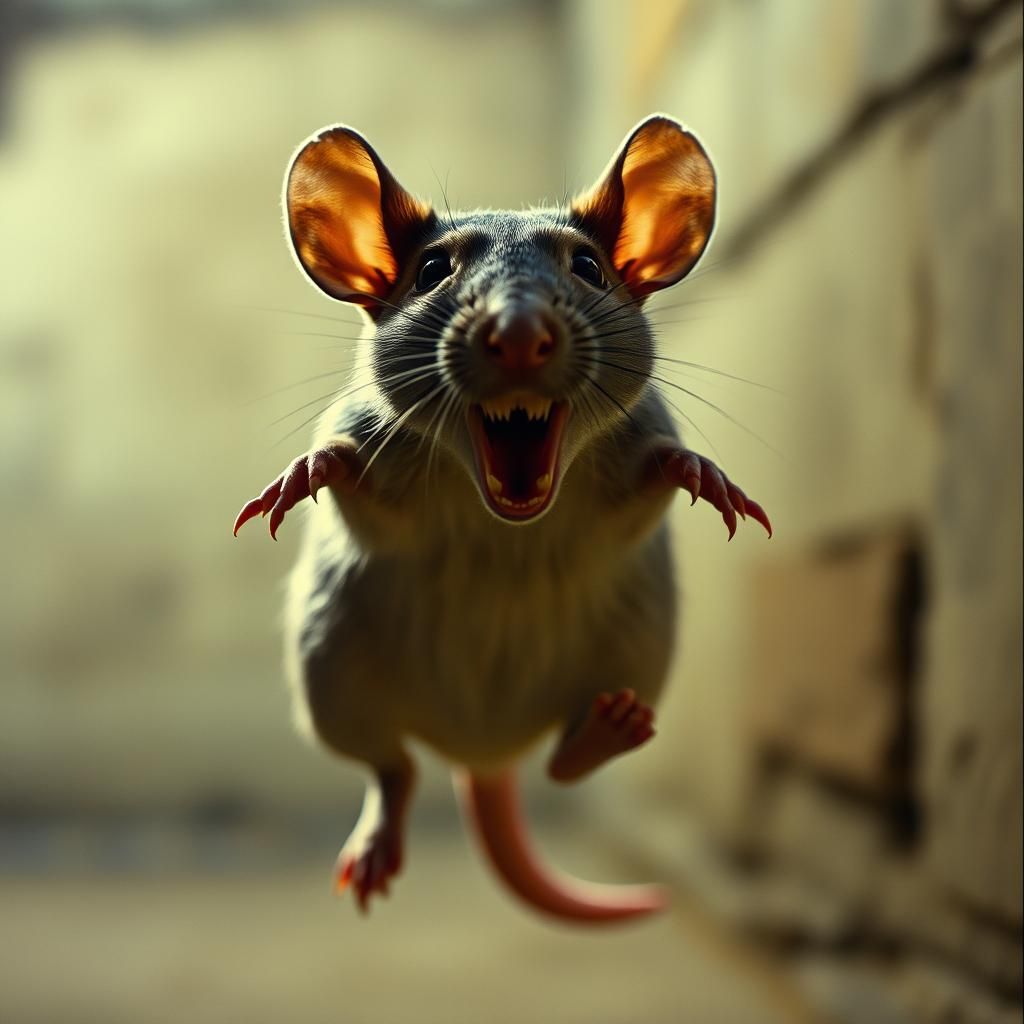 rat with an evil face in a jump.