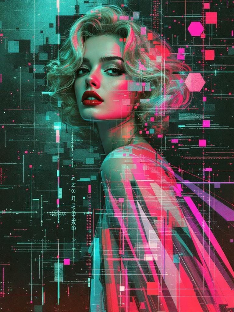 1950s Pin-Up with Ryoji Ikeda-Inspired Glitch Photography