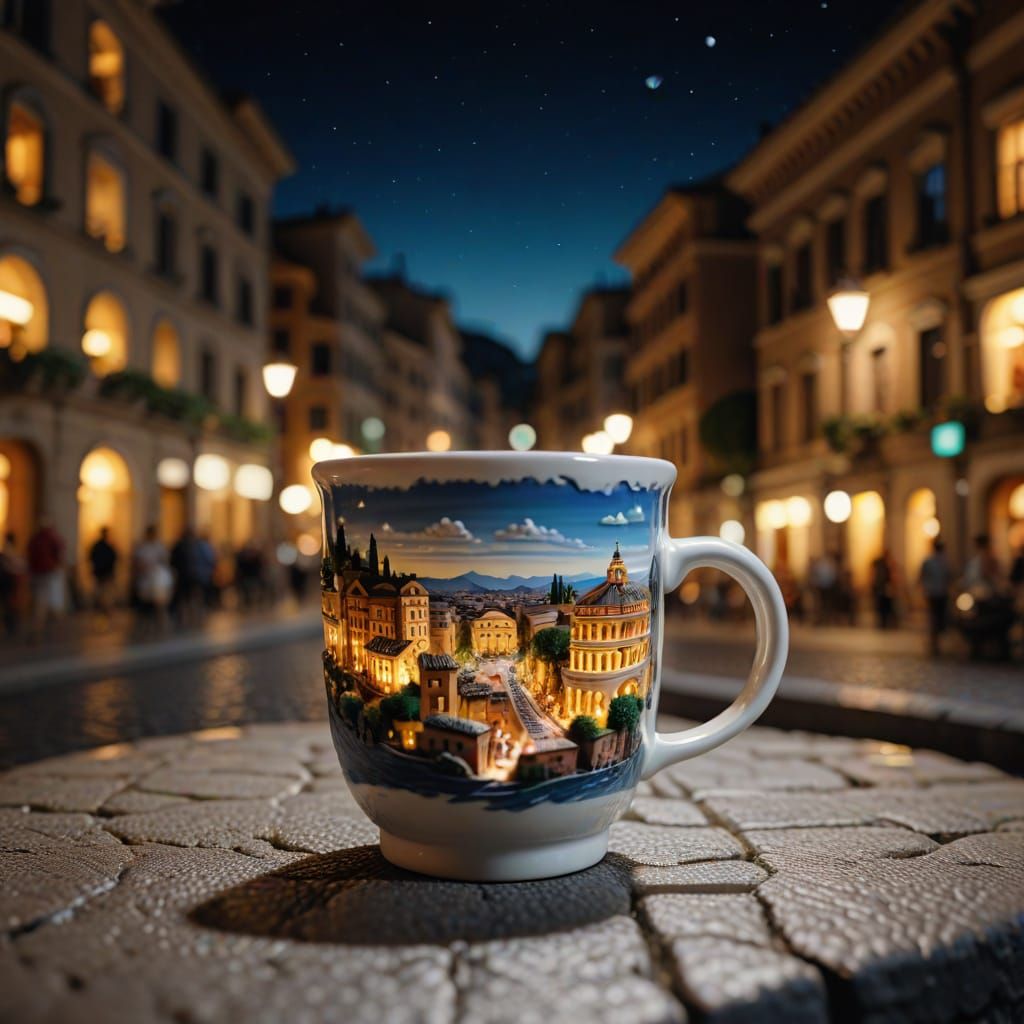 Tiny Rome City Inside Coffee Cup Macro Shot