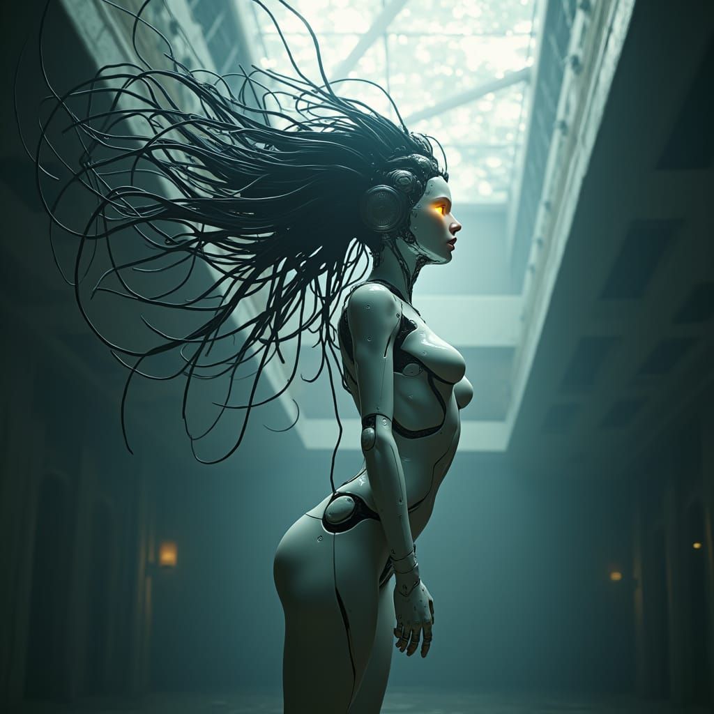 Ethereal Robot Siren in Industrial Facility