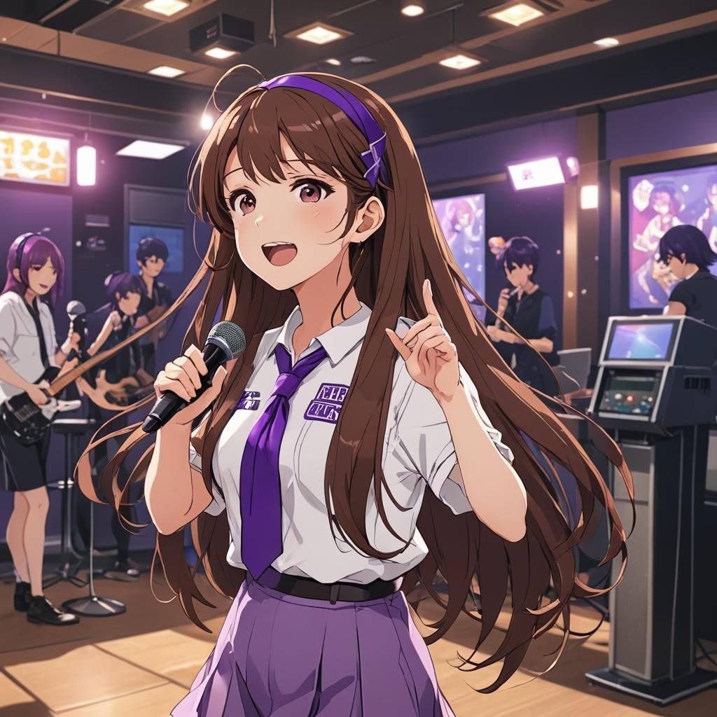 Girl Singing Karaoke: Anime-Style Art