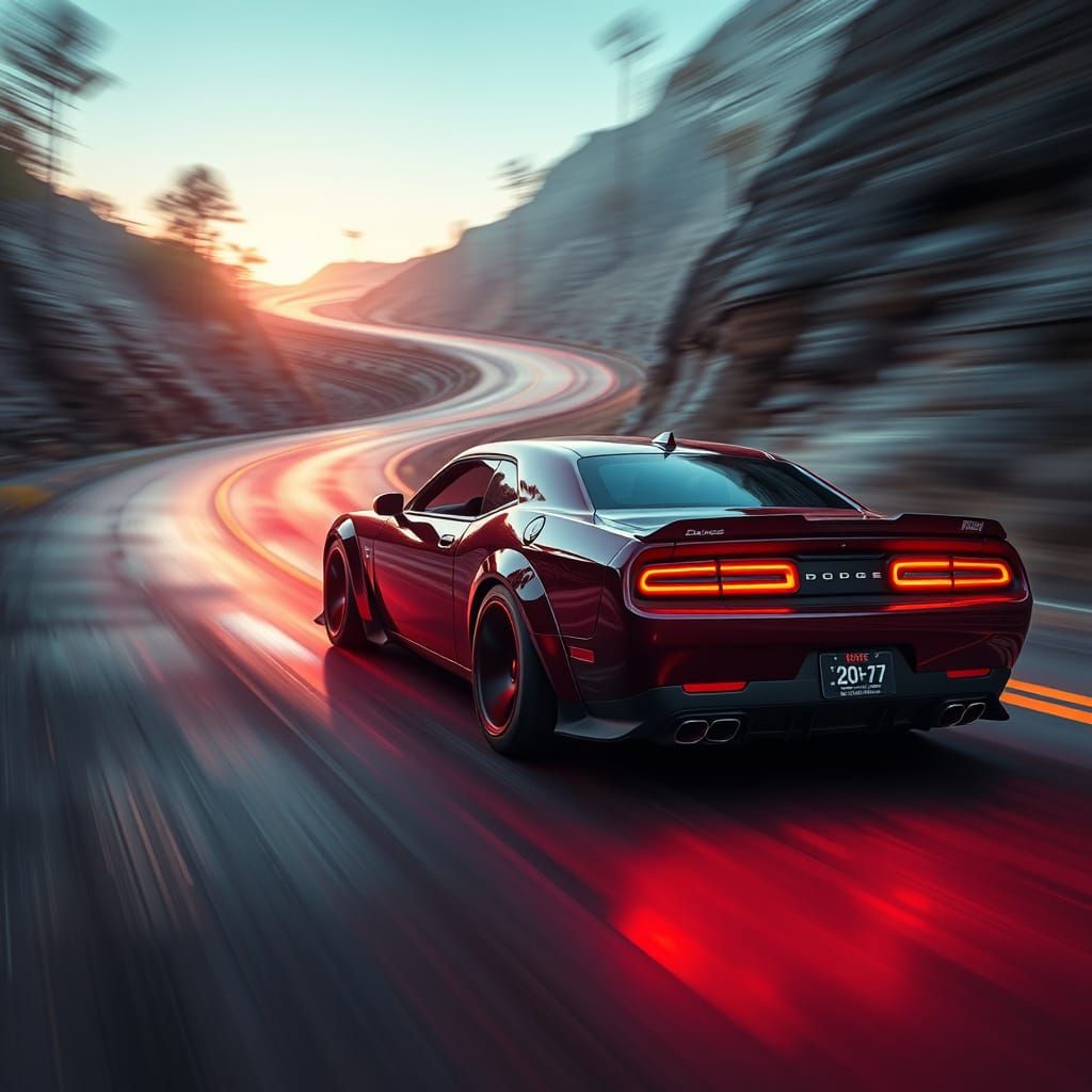 Futuristic Dodge Sports Car Speeds Down High-Tech Road