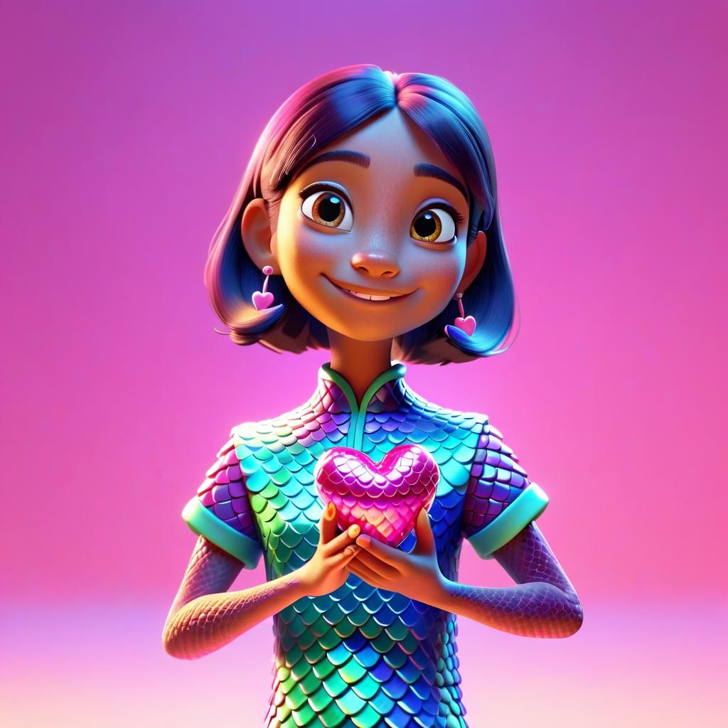 Pixar-style Gecko Holding a Heart