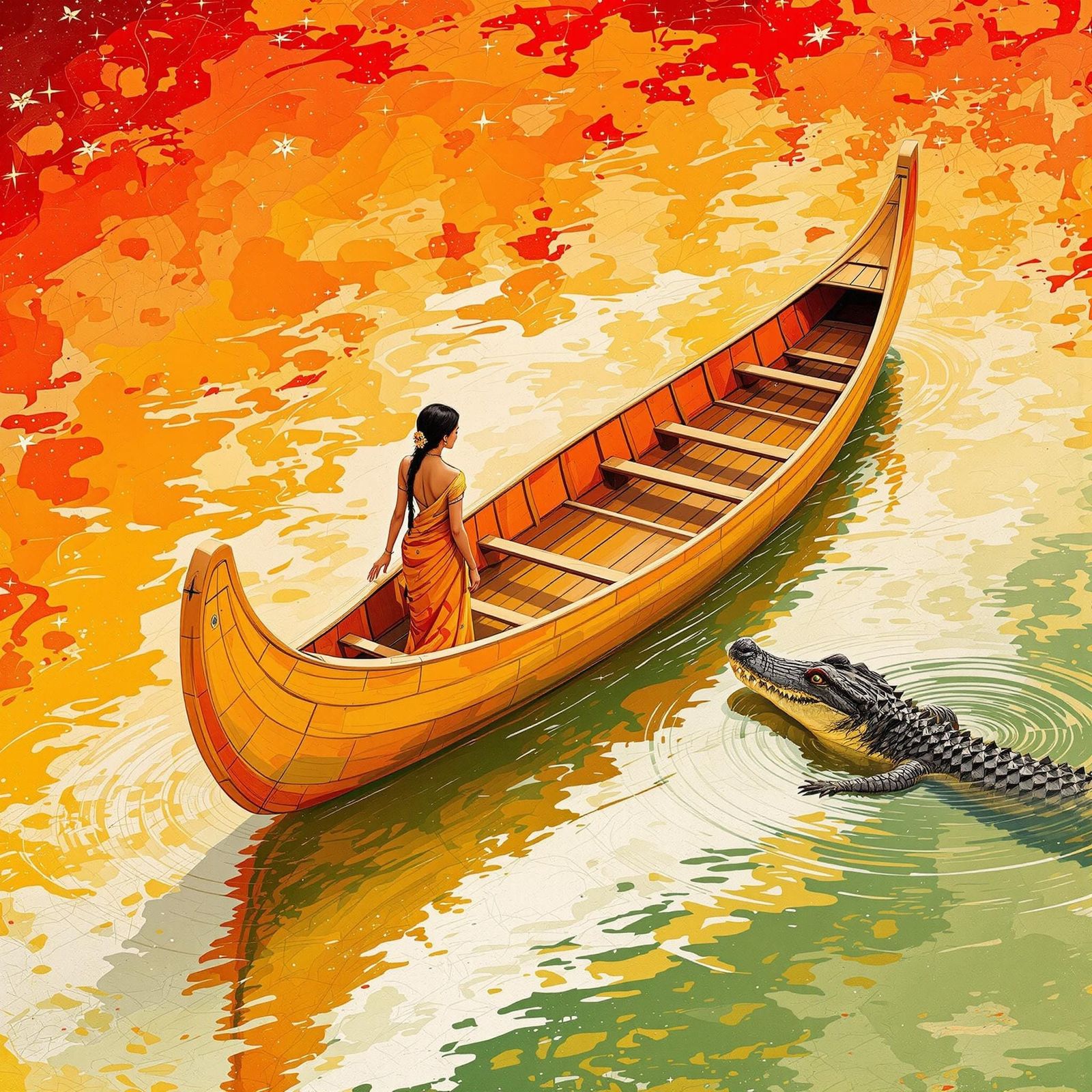 Fantasy Canoe Adventure with Serene Young Indian Woman