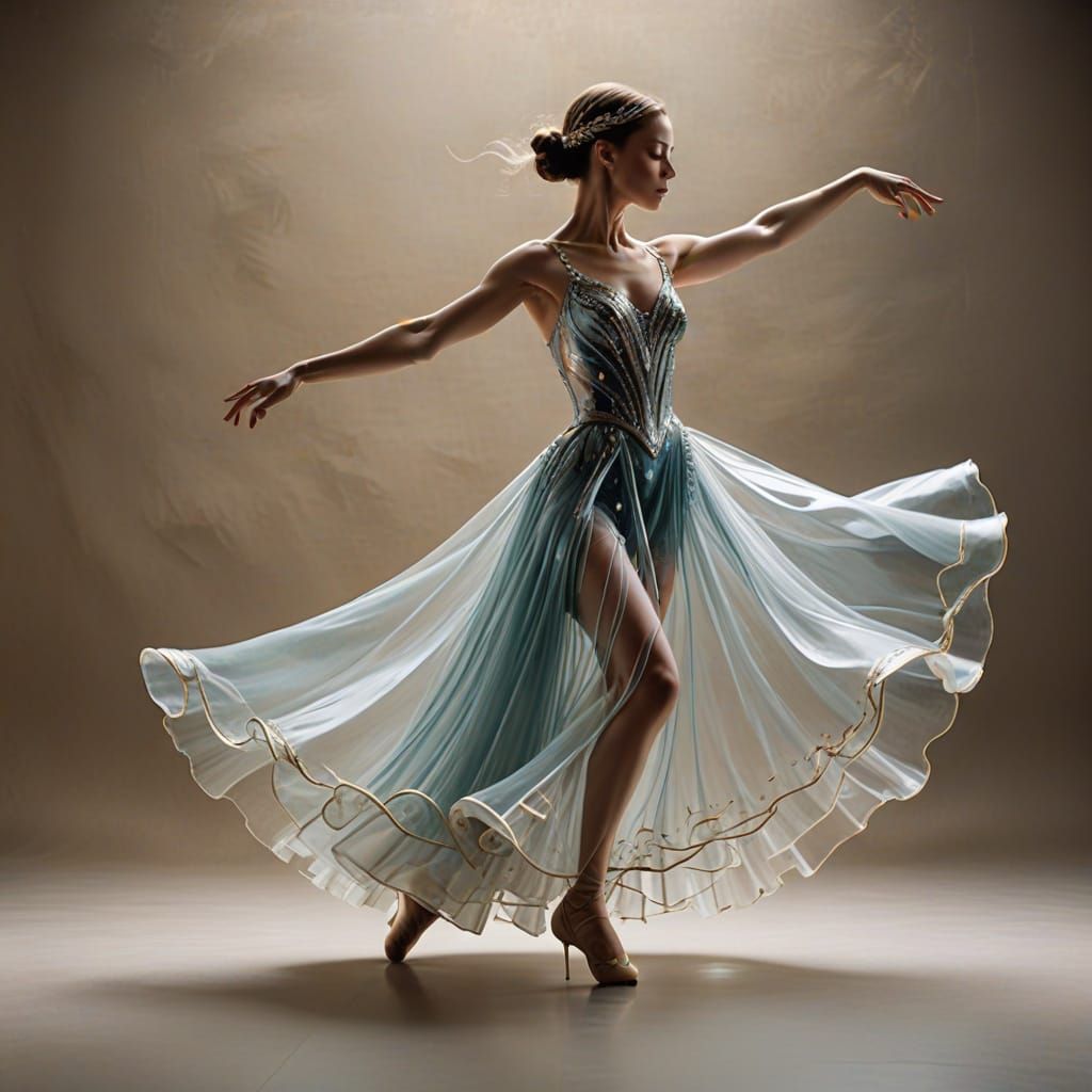 Glass Dancer Pirouettes in Flowing Gown