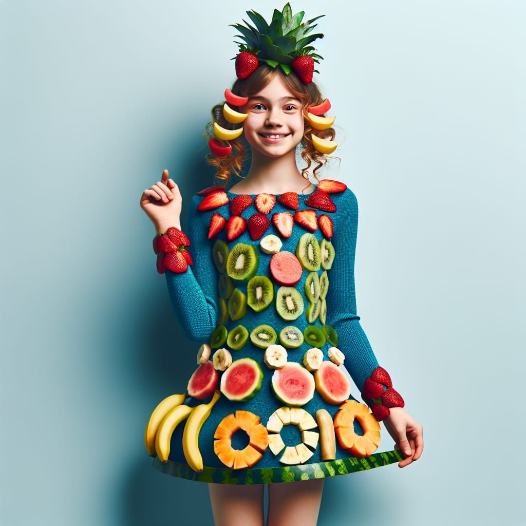 Person Wearing Fruit Clothing: A Cheerful Image